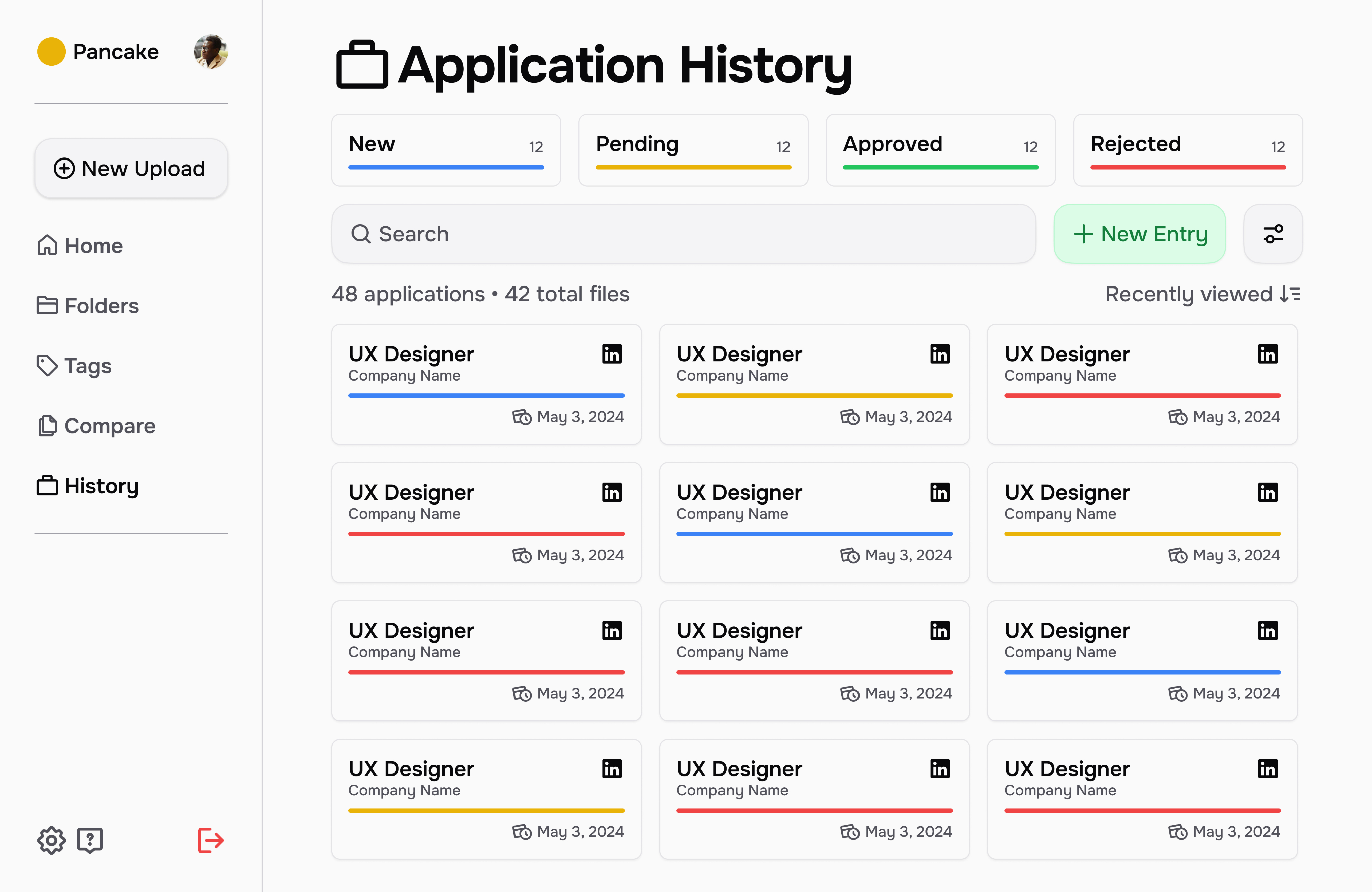 wireframe of the history page of pancake