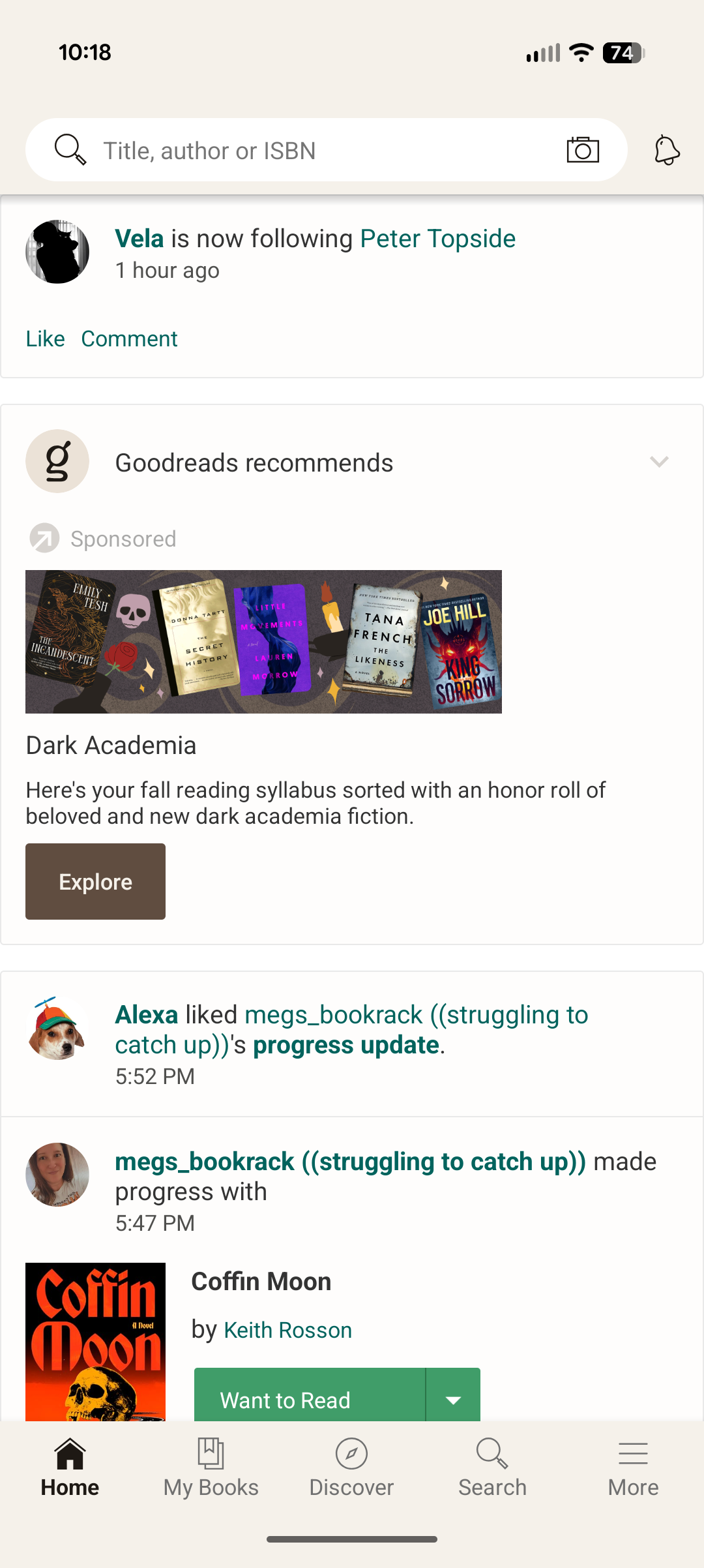 screenshot of the home page of goodreads