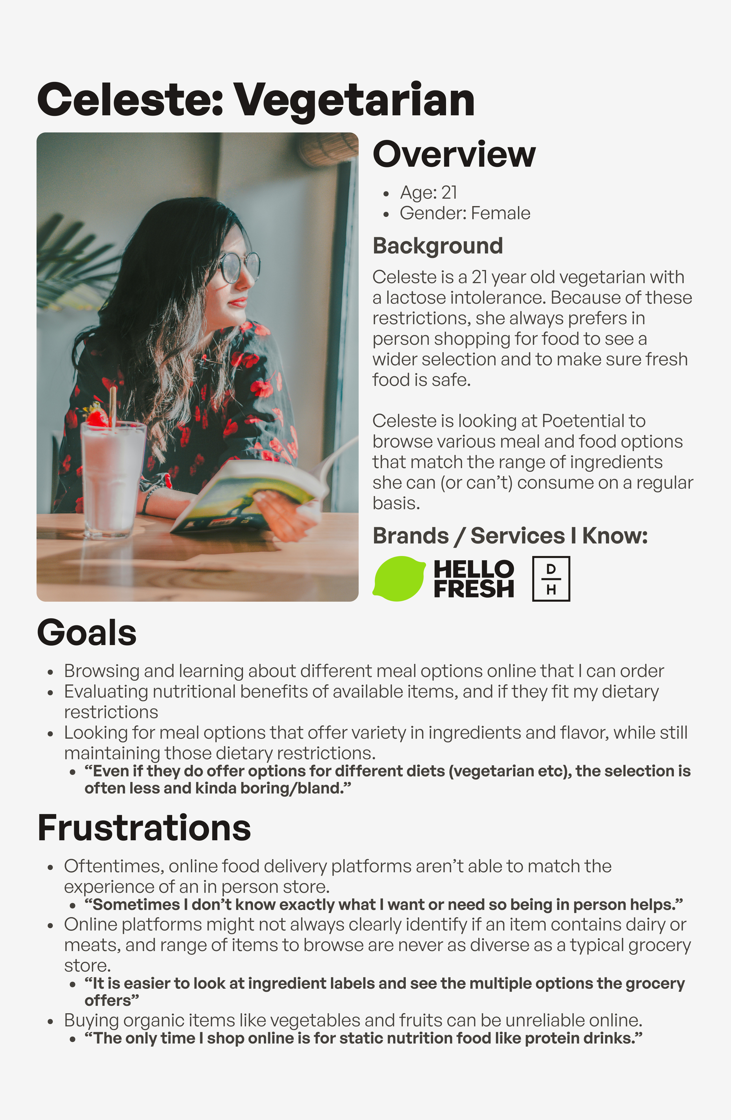 image of the first persona documented for poetential, celeste the vegetarian