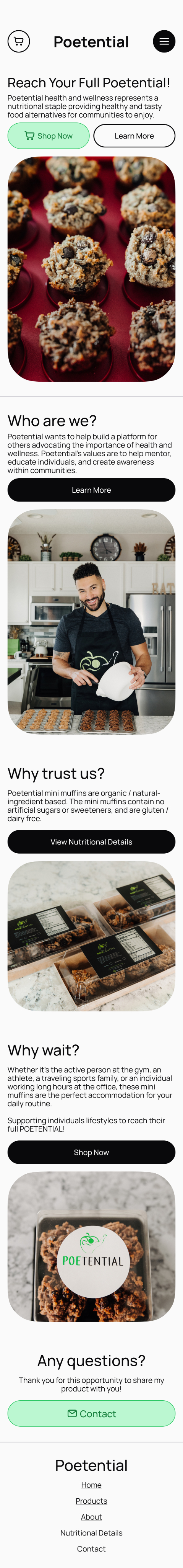 wireframe of the home page of poetential